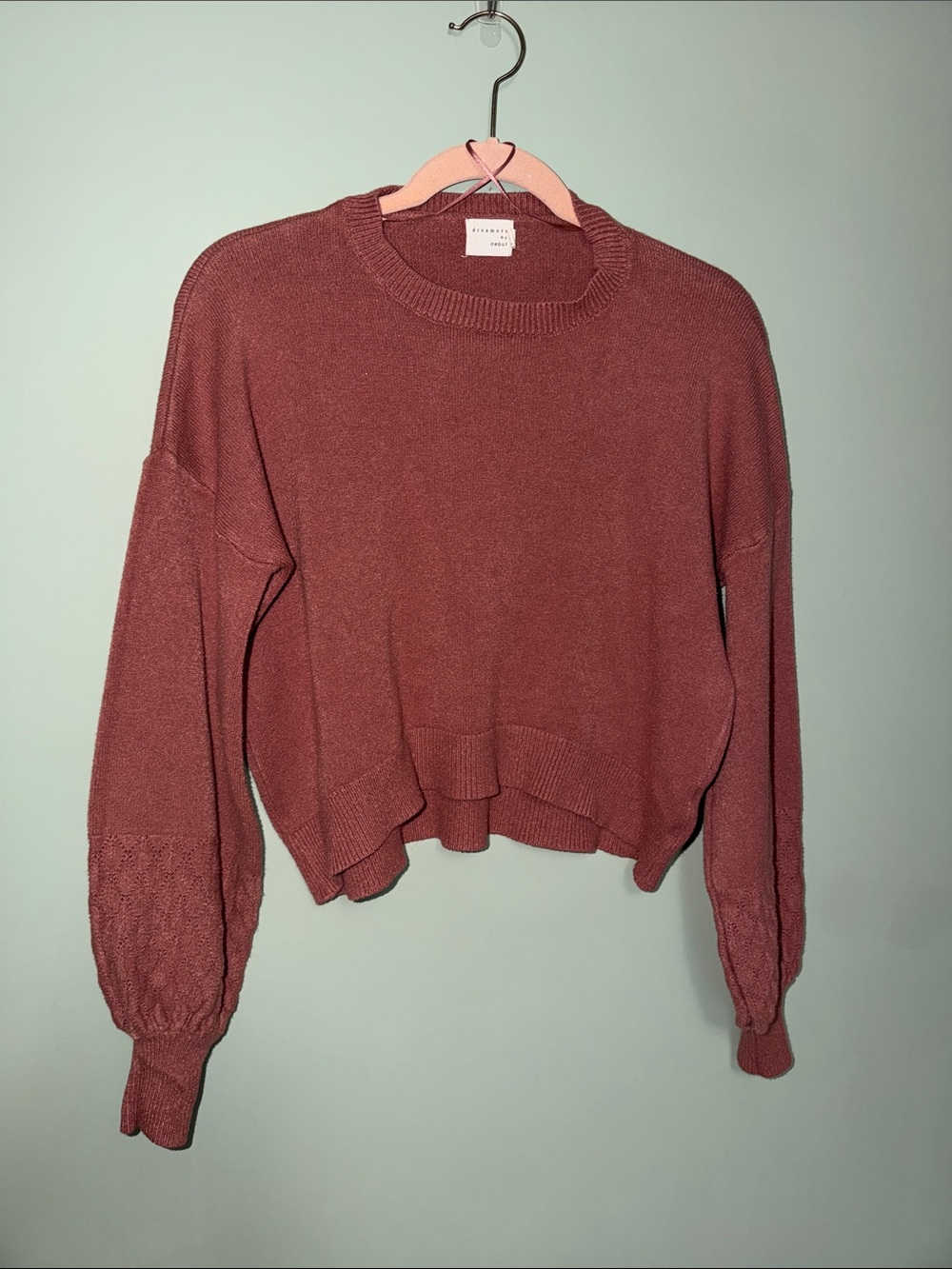 Dreamers by Debut Cropped Sweater Size M Dusty Rose Balloon Sleeve